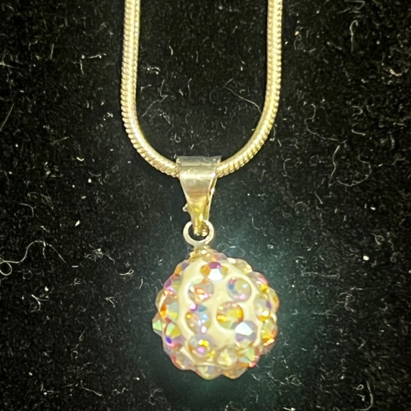 Lot of 2 Sterling Silver 925 Crystal Ball Pendant Necklaces - Orange/white - Picture 8 of 9